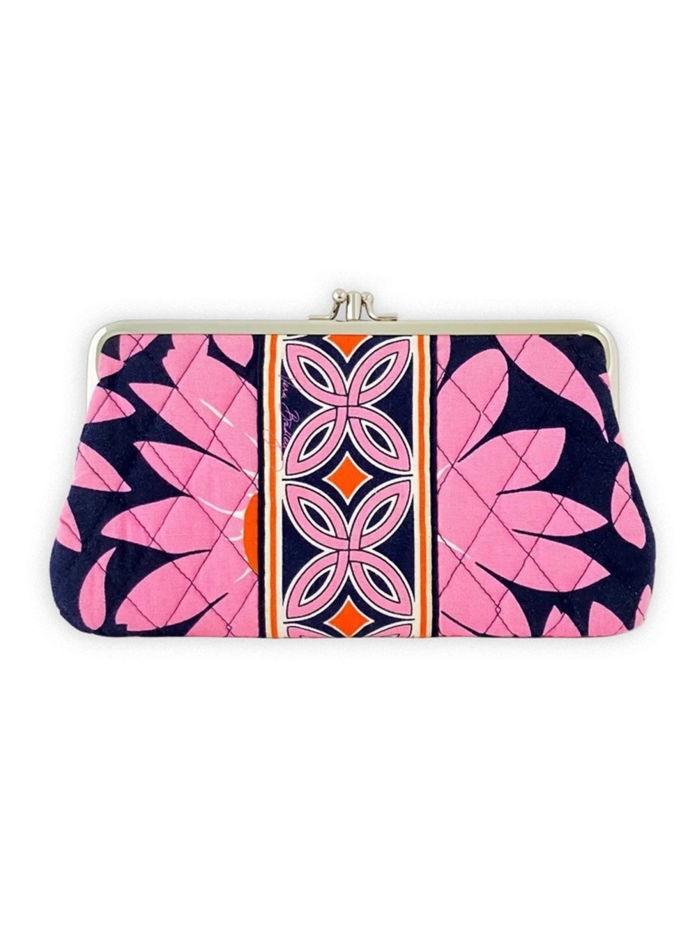 Vera Bradley Loves Me Pink & Blue Floral Snap Kiss Lock Clutch Wallet Purse